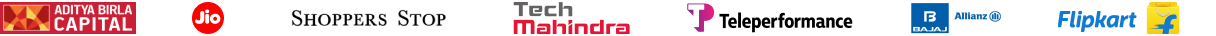 Trusted employer logos: Aditya Birla Capital, Jio, Shoppers Stop, Tech Mahindra, Teleperformance, Bajaj Allianz, Flipkart